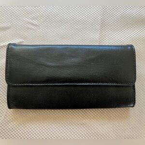 NEW Moroccan Leather Wallet black snaps zipper card slots